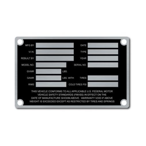 Metal VIN Panel ID Tag made of ultra-durable AlumaTough metal, stronger than stainless steel
